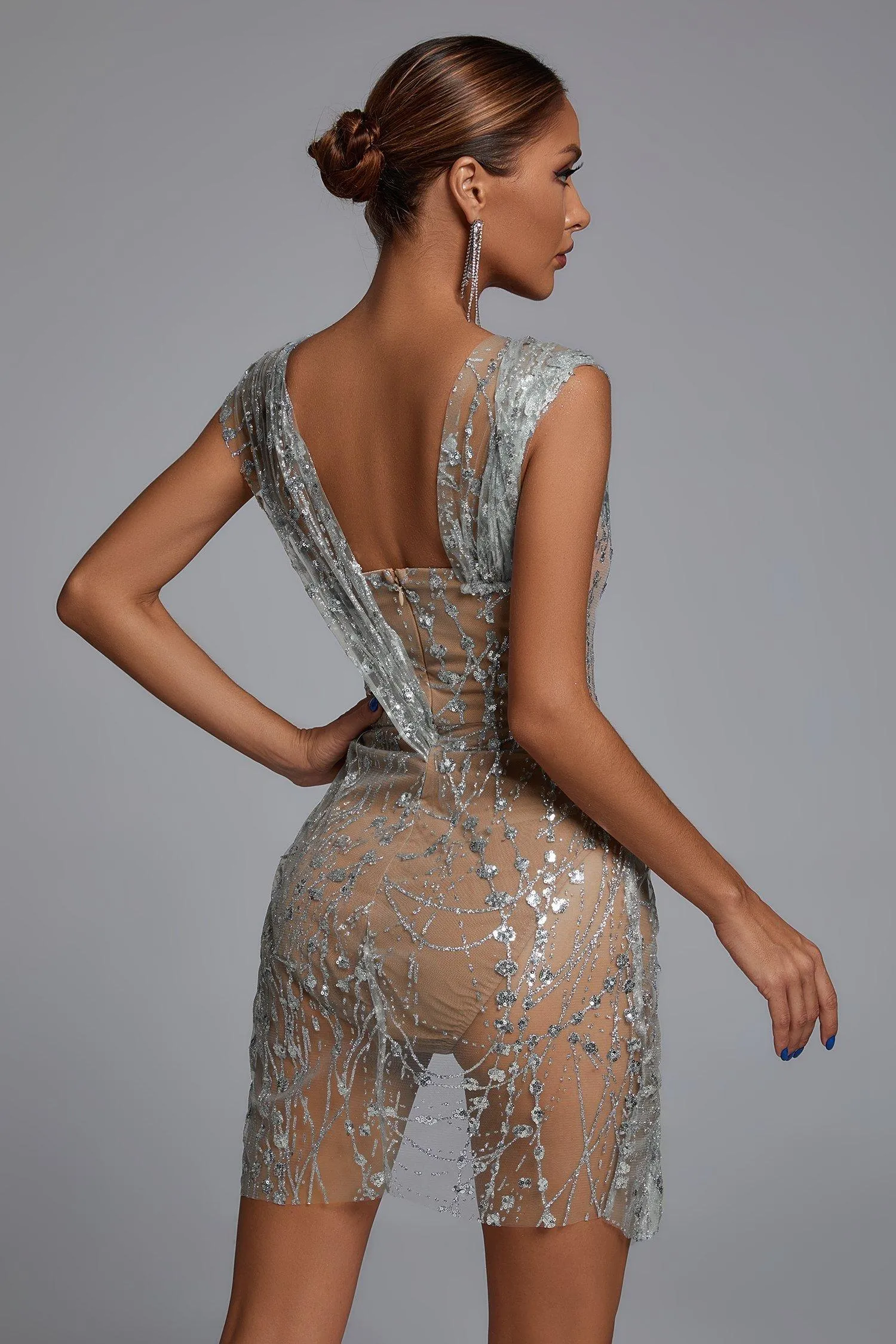 Silver Glitter Mesh Mini Dress - Miss Molly brand