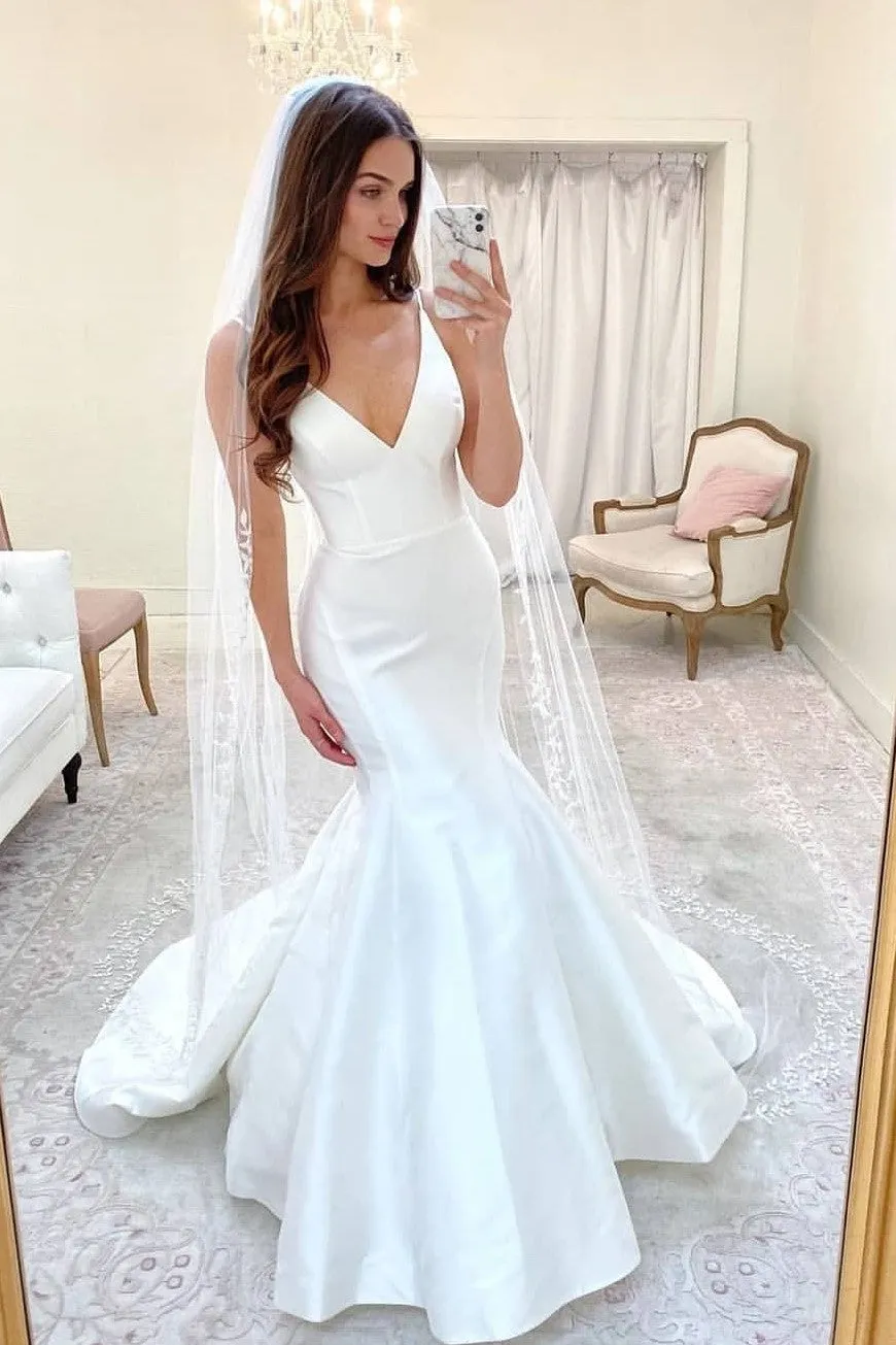 Sleeveless Satin Mermaid Wedding Dresses for Women