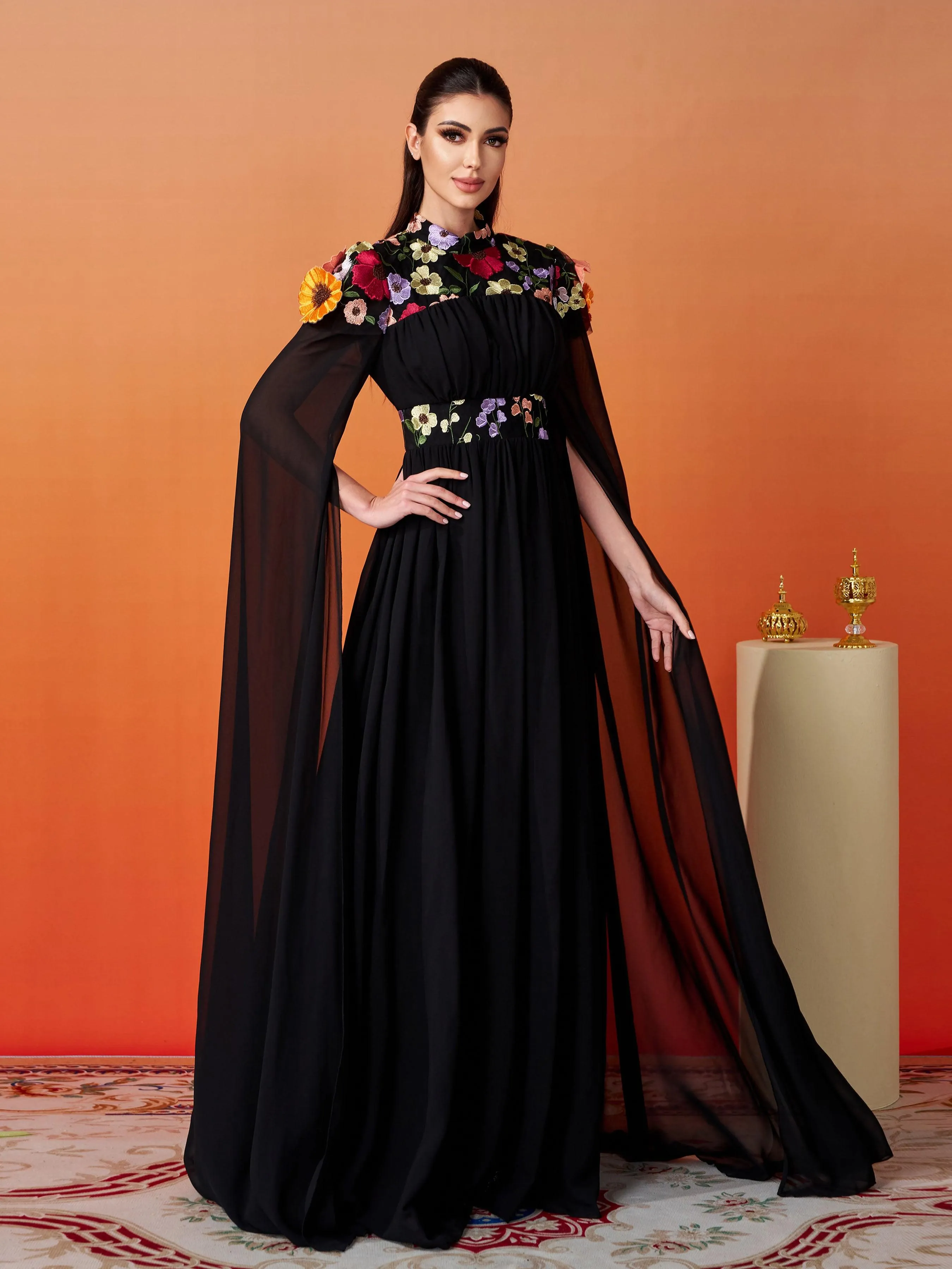 Stand Collar Embodied Tulle Dress MES00397