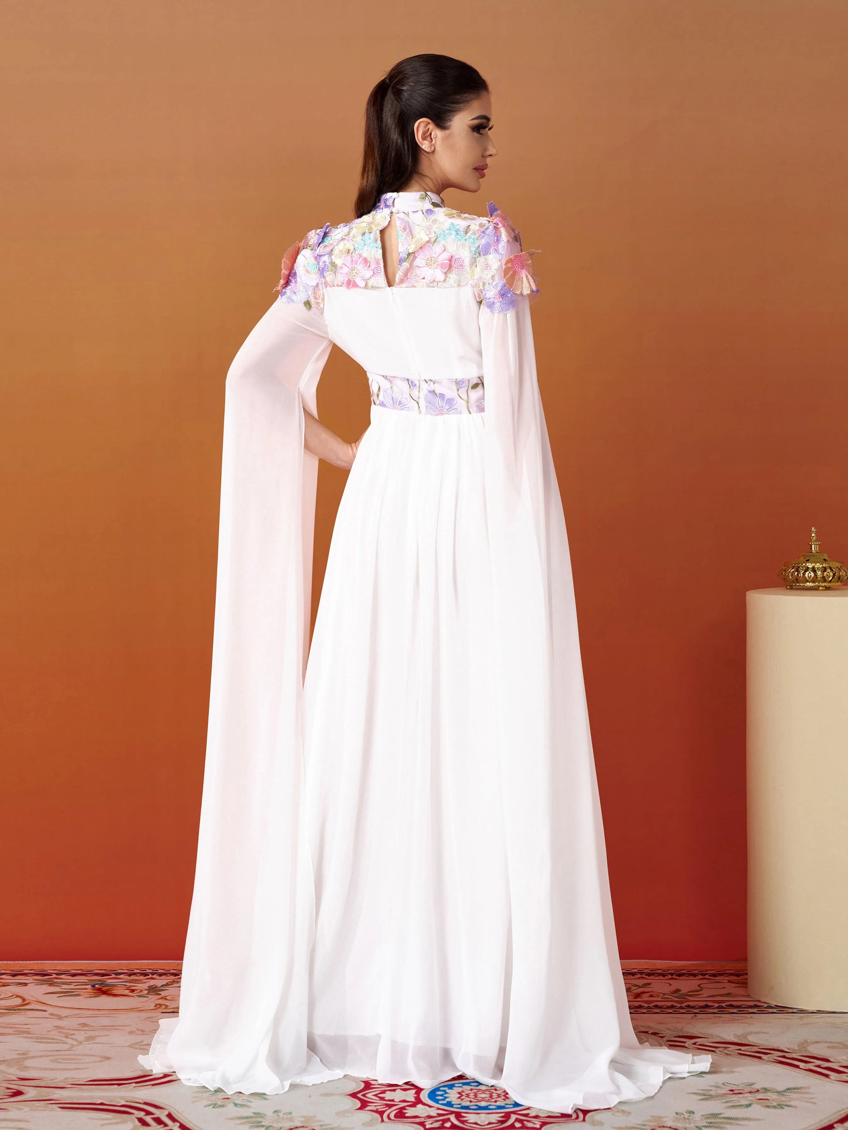 Stand Collar Embodied Tulle Dress MES00397
