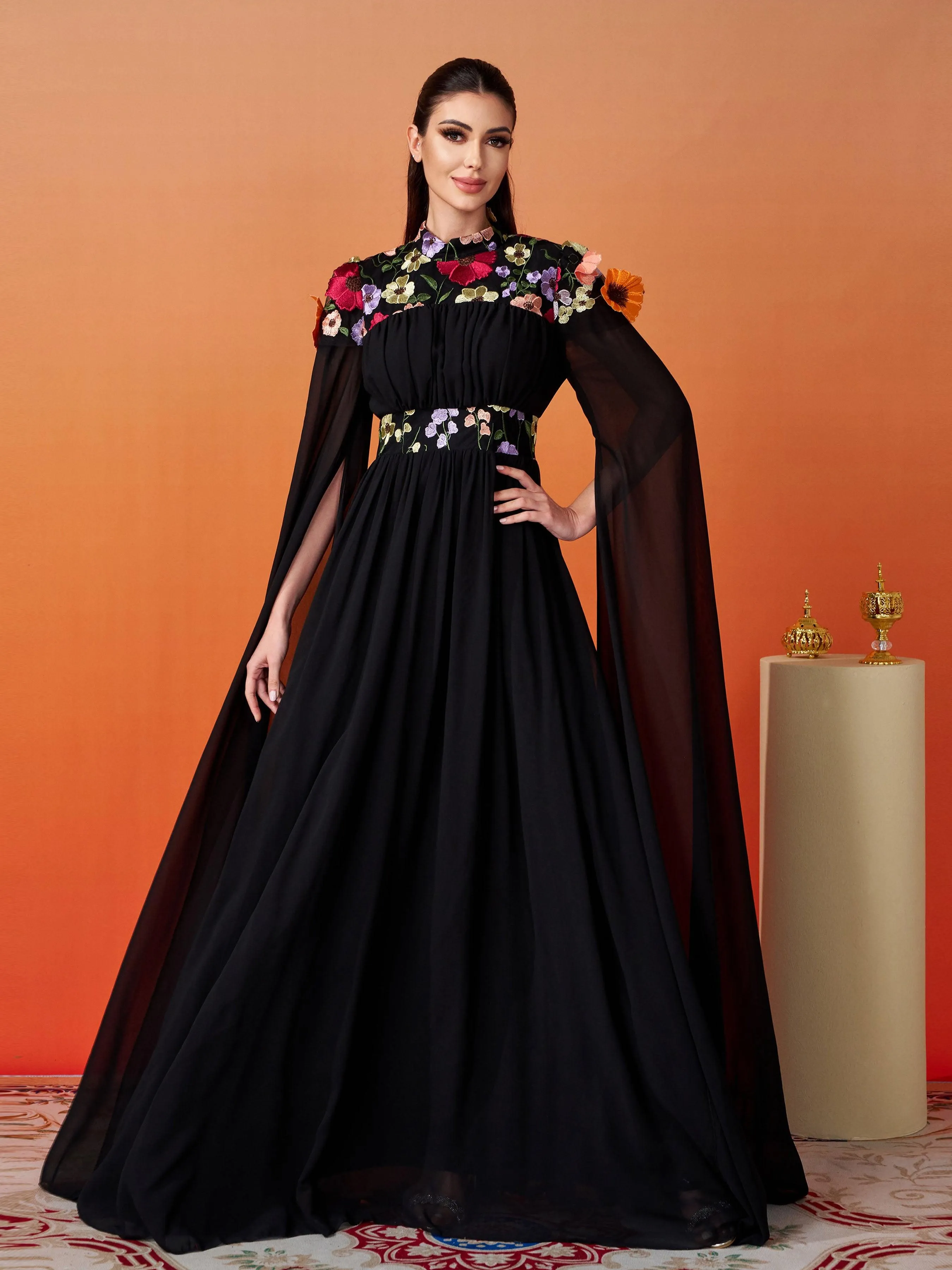 Stand Collar Embodied Tulle Dress MES00397