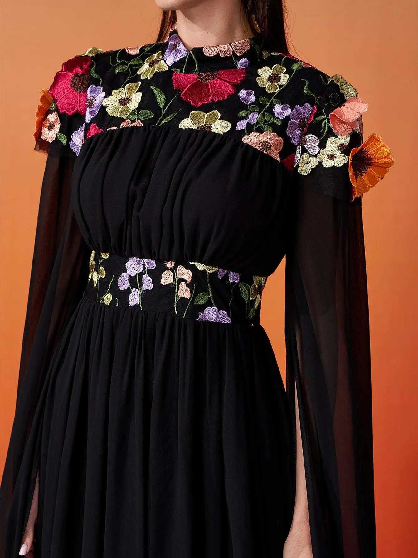 Stand Collar Embodied Tulle Dress MES00397