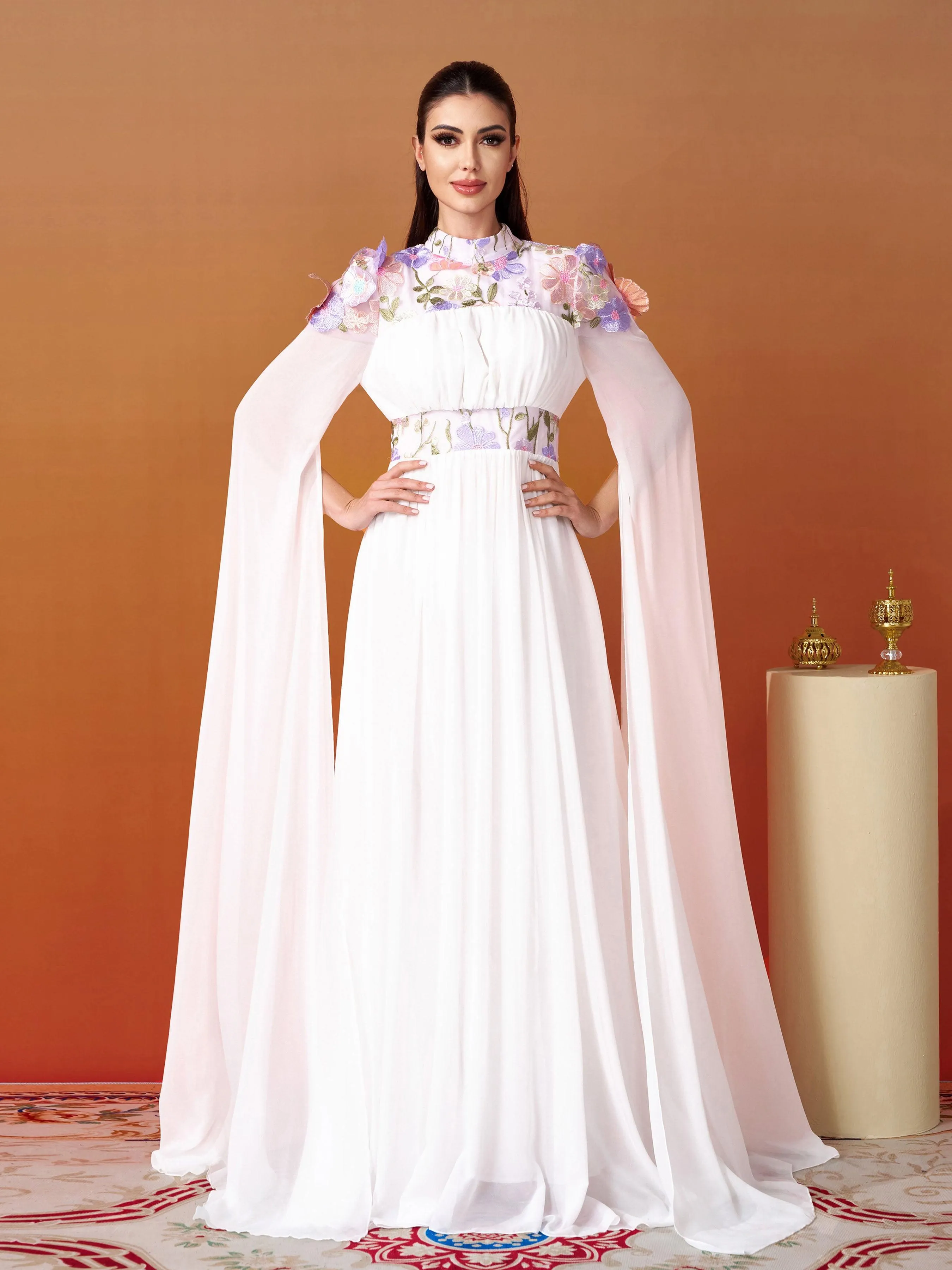 Stand Collar Embodied Tulle Dress MES00397