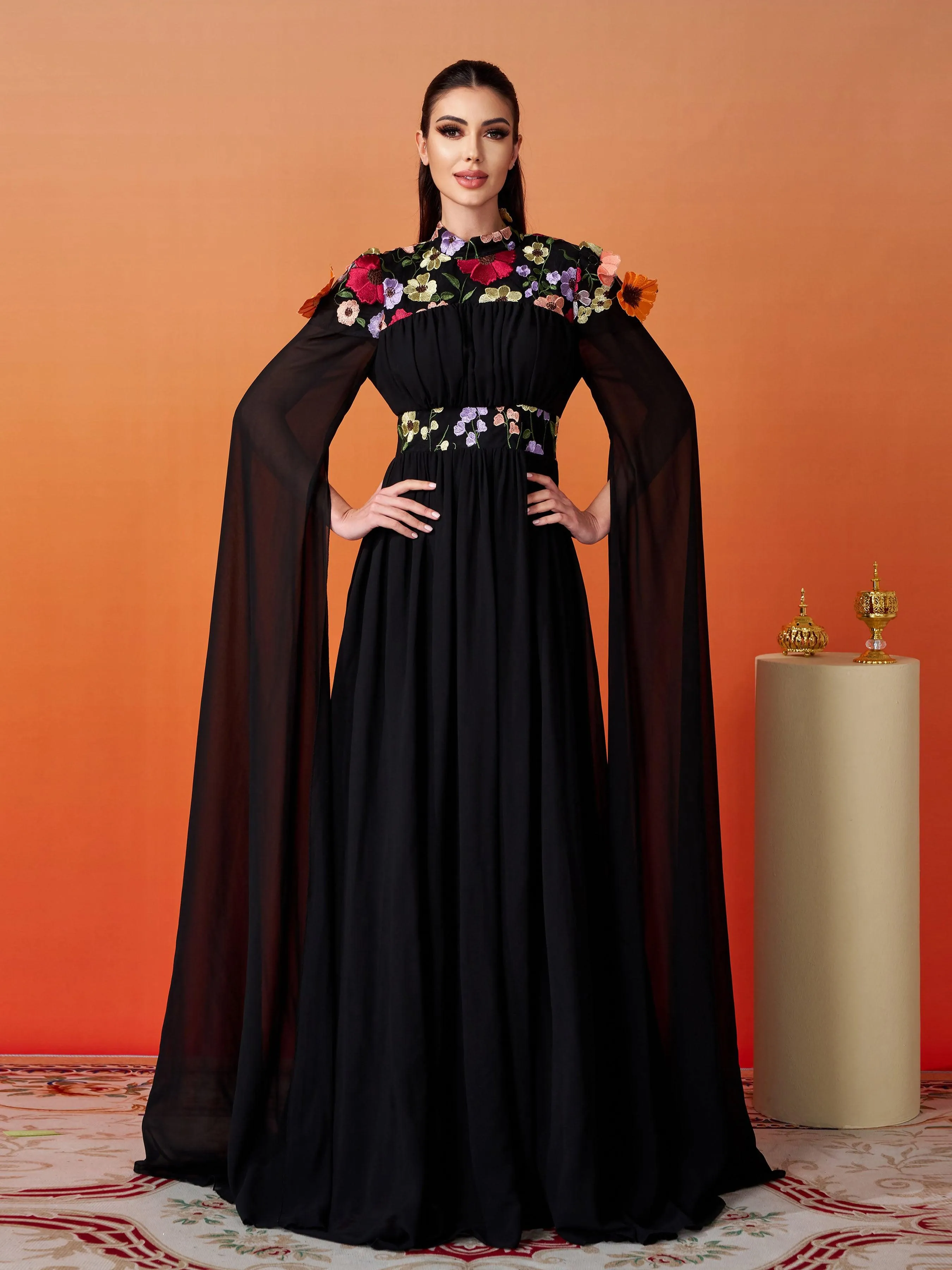 Stand Collar Embodied Tulle Dress MES00397