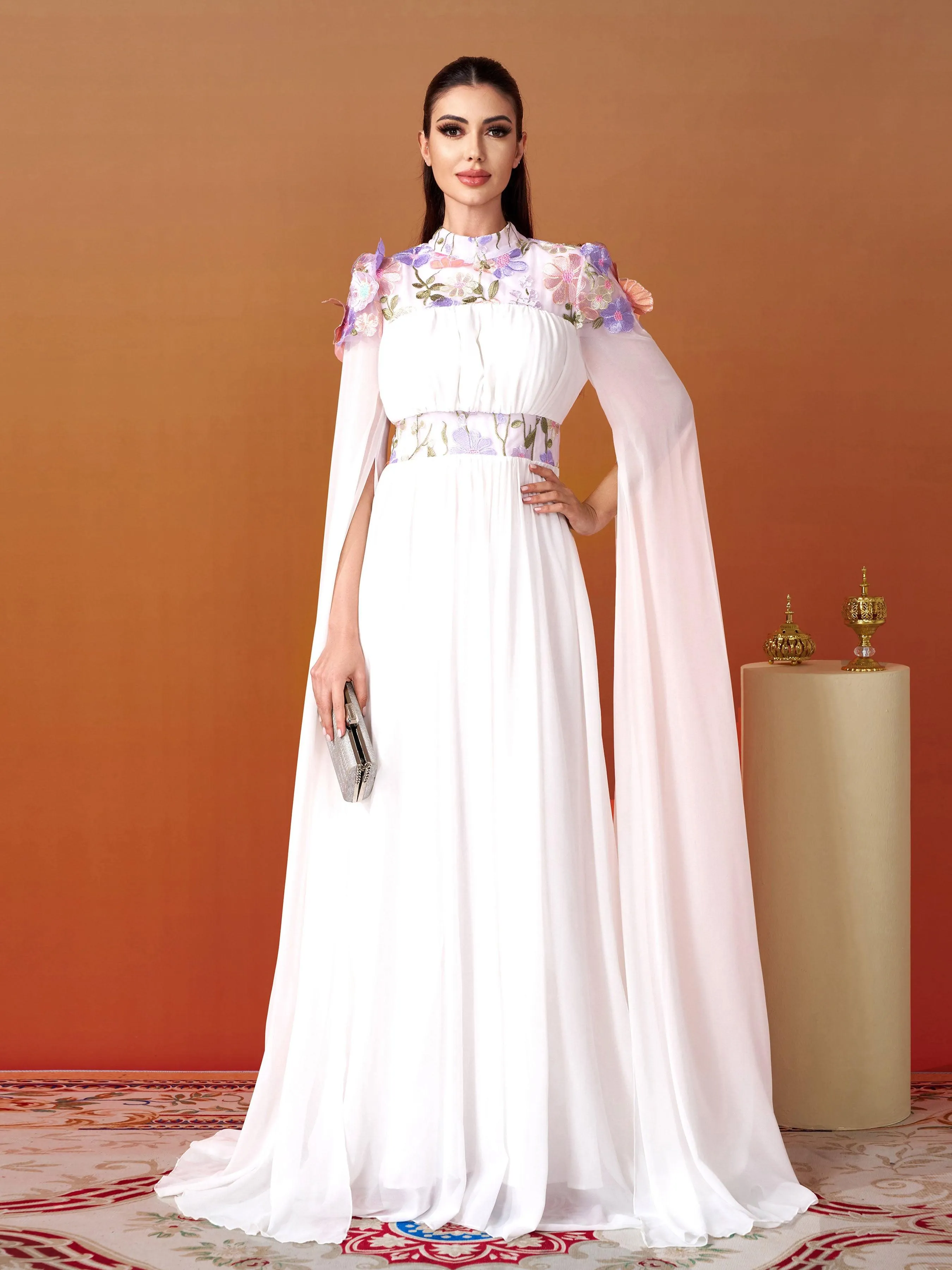 Stand Collar Embodied Tulle Dress MES00397