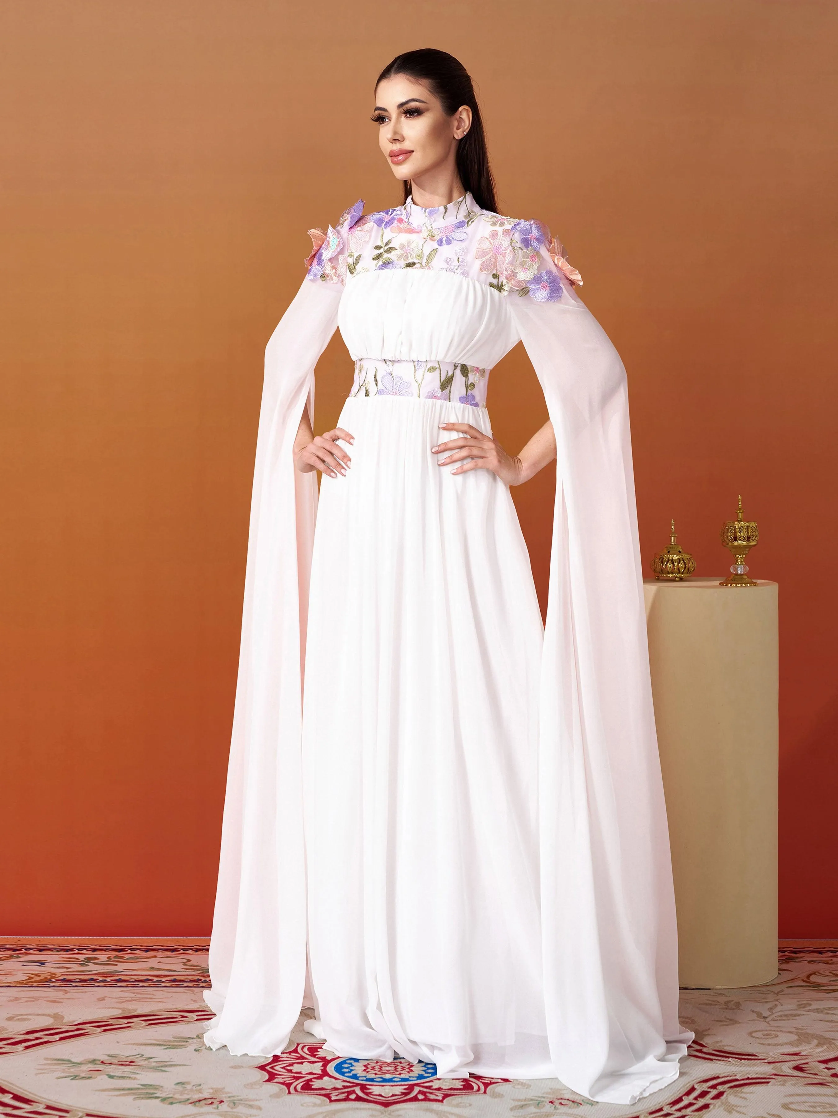 Stand Collar Embodied Tulle Dress MES00397