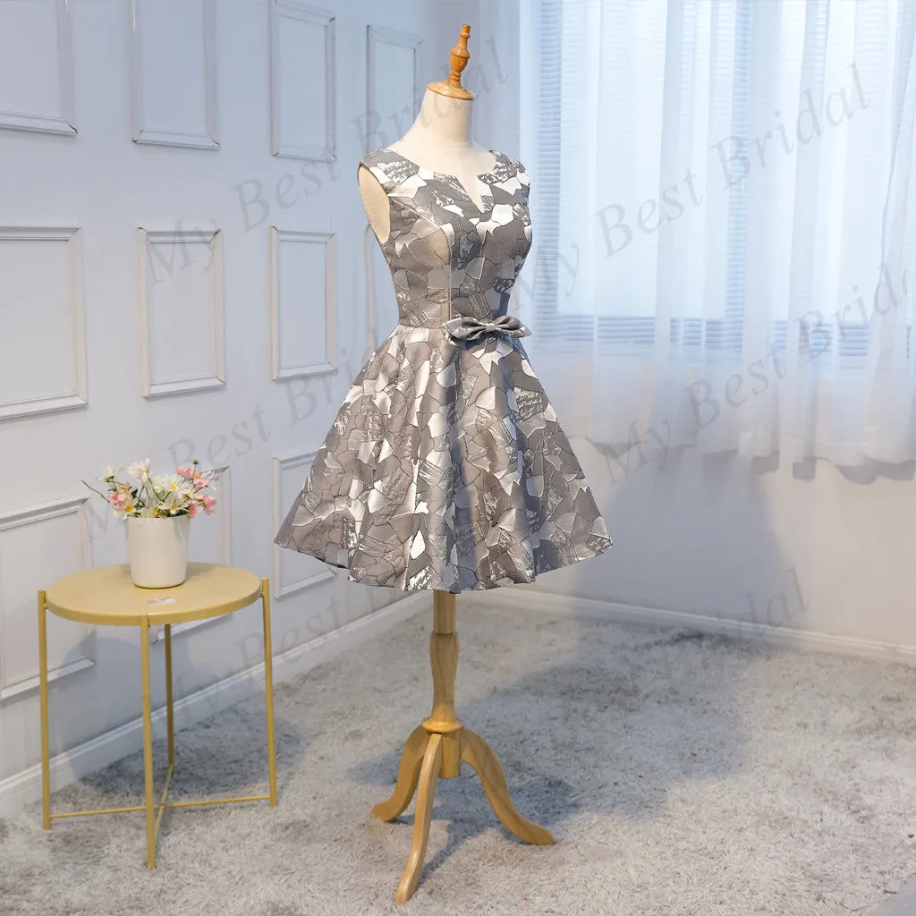 Stunning Satin V-neck Short A-line Homecoming Dress With Bow-knot,BDY0161