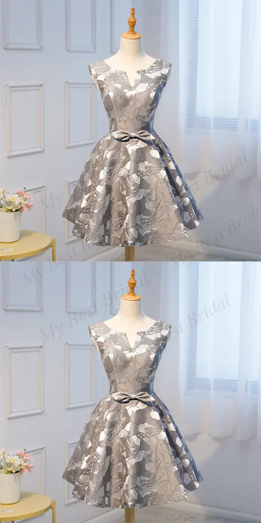 Stunning Satin V-neck Short A-line Homecoming Dress With Bow-knot,BDY0161