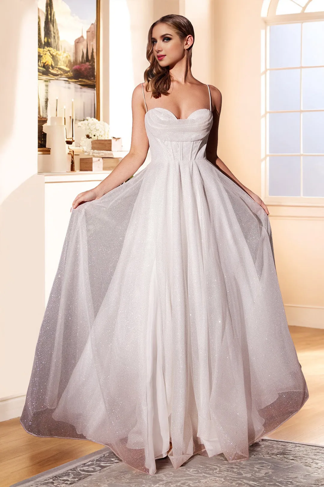 Sweetheart Ivory Tulle Sleeveless Spaghetti Straps Bridal Dress
