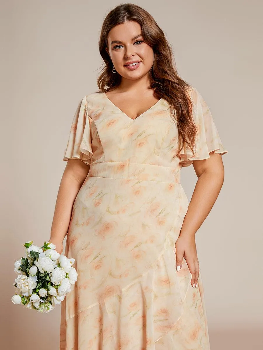 Taille personnalisée Robe demoiselle d'honneur Ourlet en feuille lotus Charmante