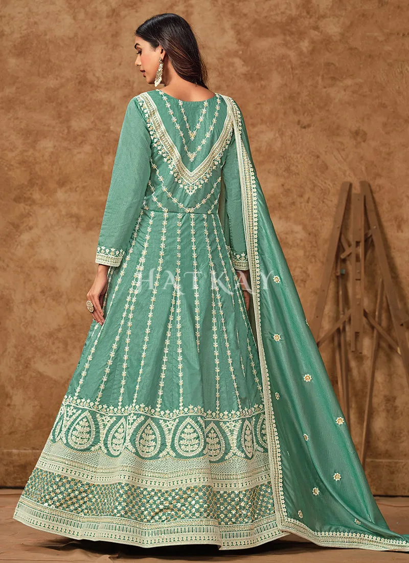 Teal Blue Silk Anarkali Suit