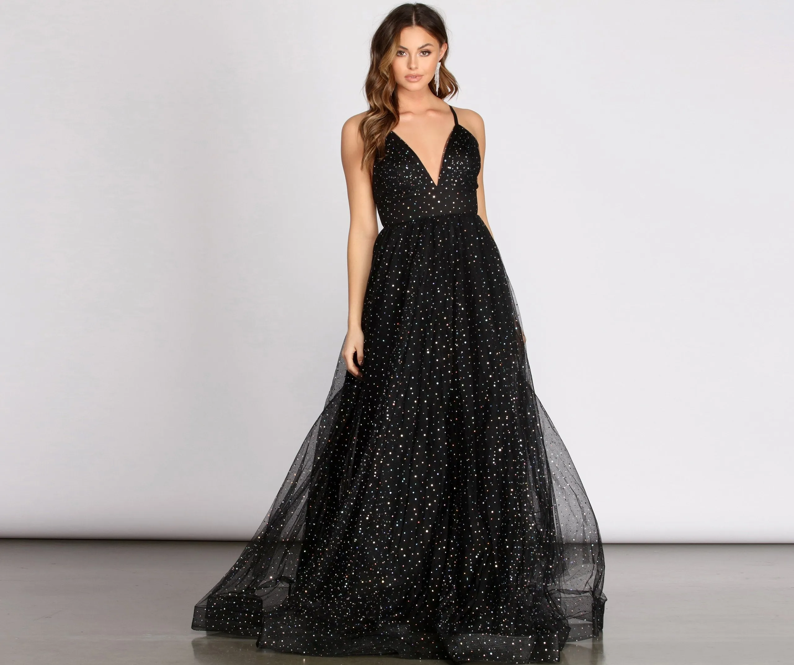 Vanessa V Stylish Neck Tulle Gown