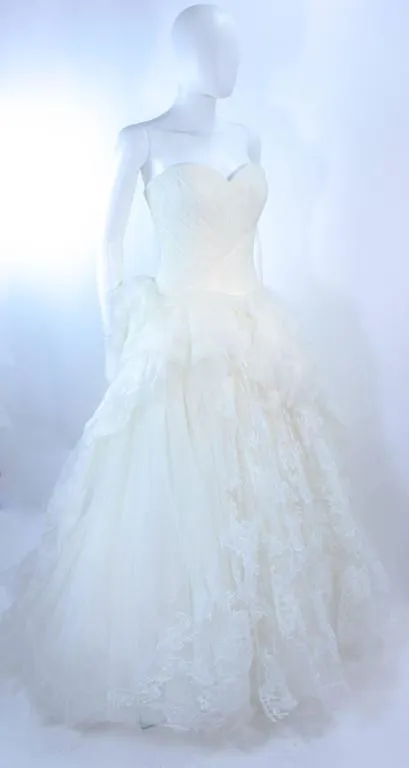 VERA WANG White Tulle & Lace Wedding Gown Size 4