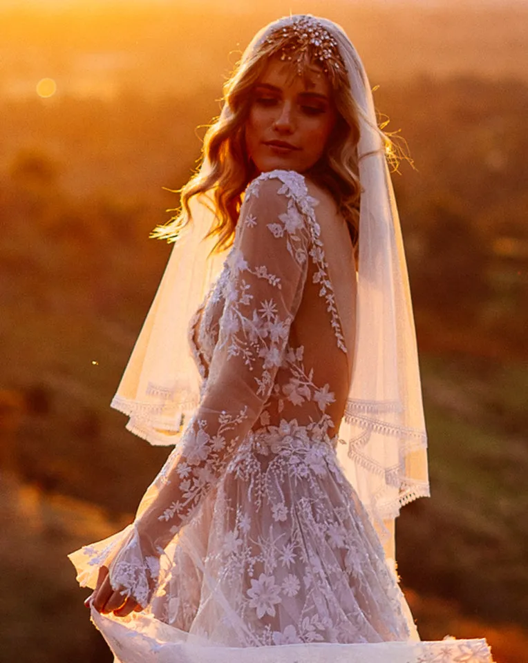 wedding veil - two tier soft feather lace edge  - Billie at Kezani