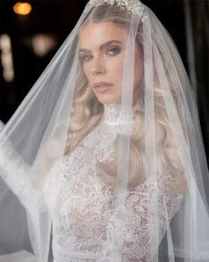 wedding veil - two tier soft feather lace edge  - Billie at Kezani