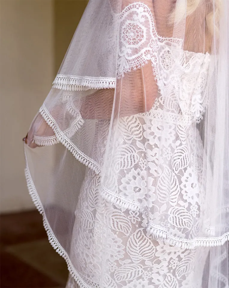 wedding veil - two tier soft feather lace edge  - Billie at Kezani