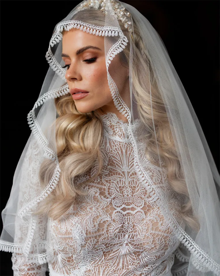 wedding veil - two tier soft feather lace edge  - Billie at Kezani