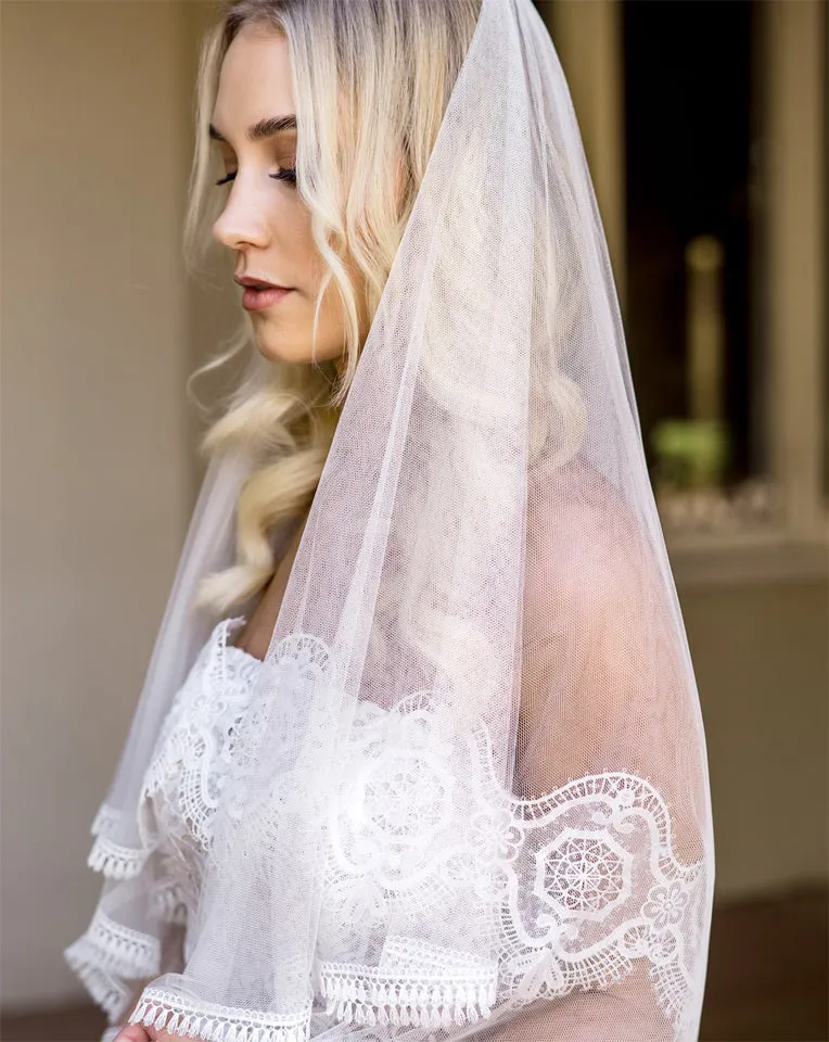 wedding veil - two tier soft feather lace edge  - Billie at Kezani