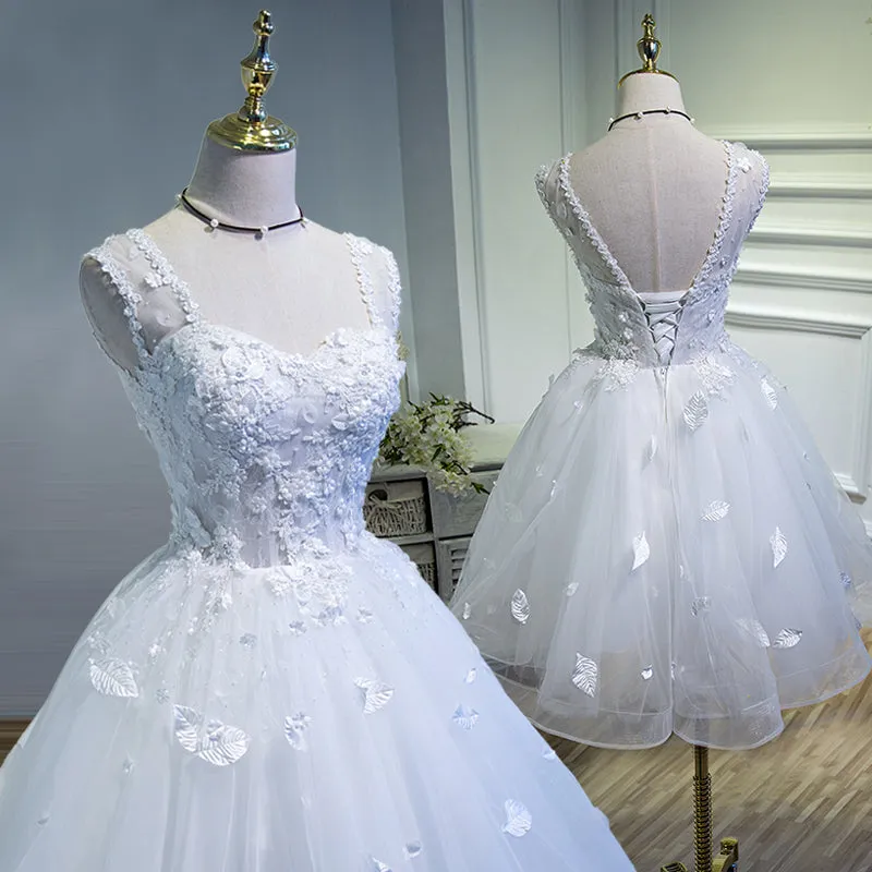 White Lovely Tulle with Lace Princess Cute Sweetheartt Short Party Dress, White Short Prom Dresses