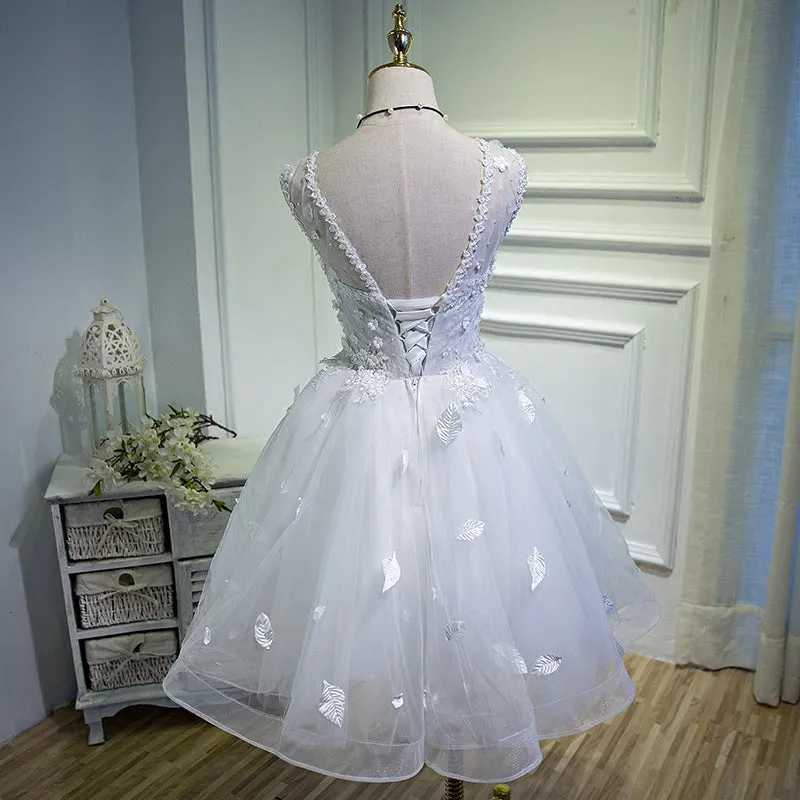 White Lovely Tulle with Lace Princess Cute Sweetheartt Short Party Dress, White Short Prom Dresses