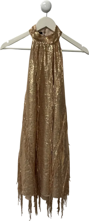 ZARA Metallic Gold Sequin Tassel Dress UK S