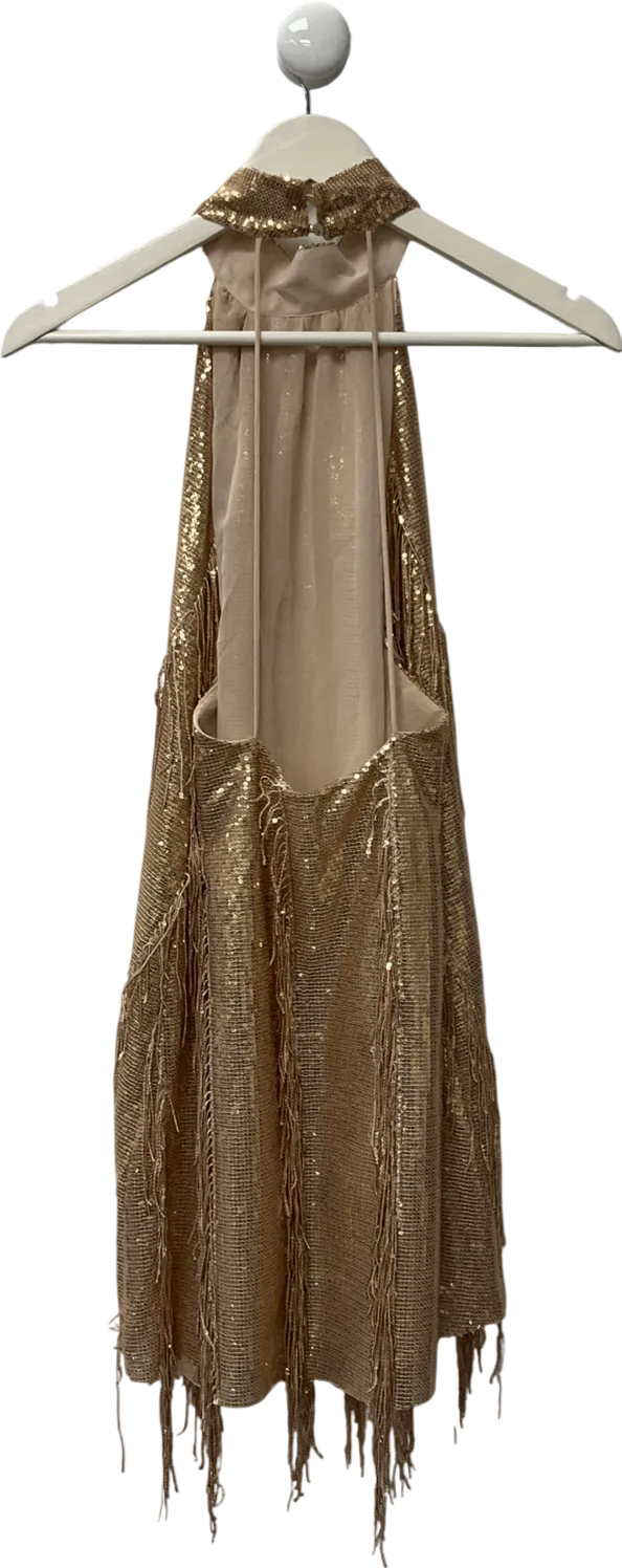 ZARA Metallic Gold Sequin Tassel Dress UK S